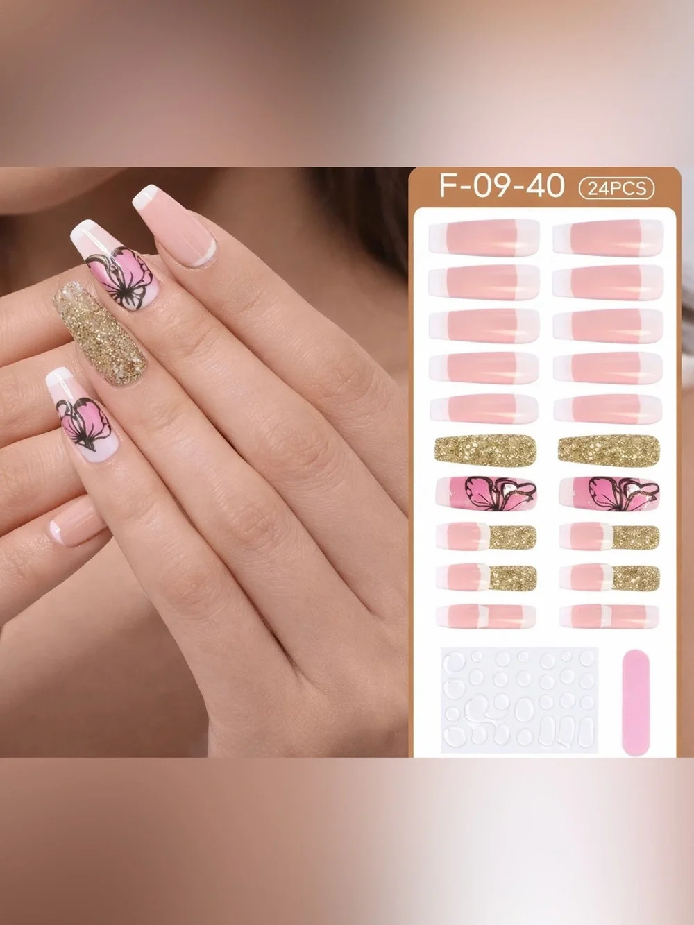 Pink Butterfly Women’s Press On nails - Buy One Get One Free